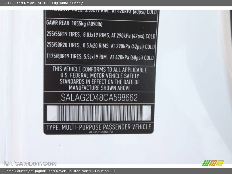 Fuji White / Ebony 2012 Land Rover LR4 HSE
