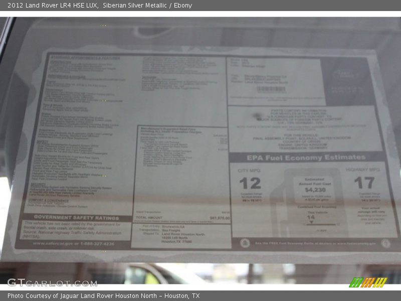  2012 LR4 HSE LUX Window Sticker