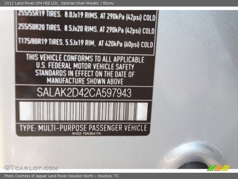 Siberian Silver Metallic / Ebony 2012 Land Rover LR4 HSE LUX