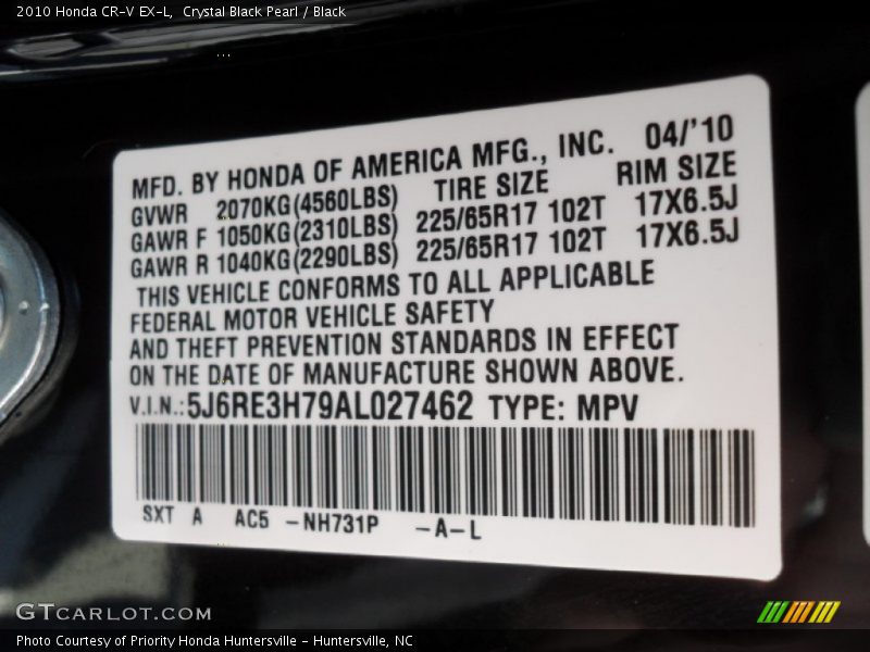 Crystal Black Pearl / Black 2010 Honda CR-V EX-L
