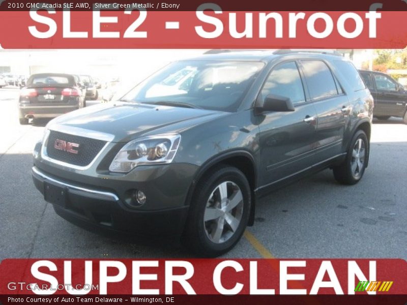 Silver Green Metallic / Ebony 2010 GMC Acadia SLE AWD