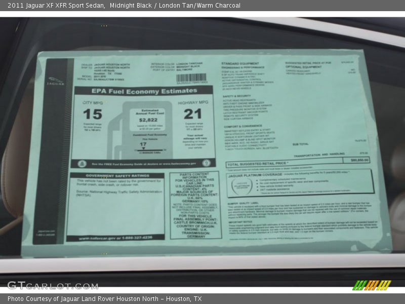  2011 XF XFR Sport Sedan Window Sticker