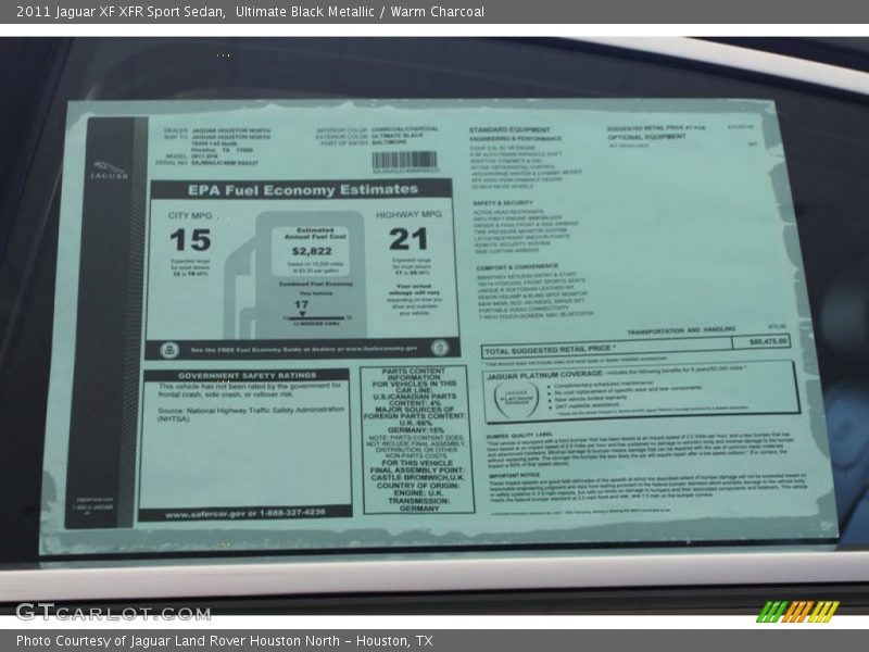  2011 XF XFR Sport Sedan Window Sticker