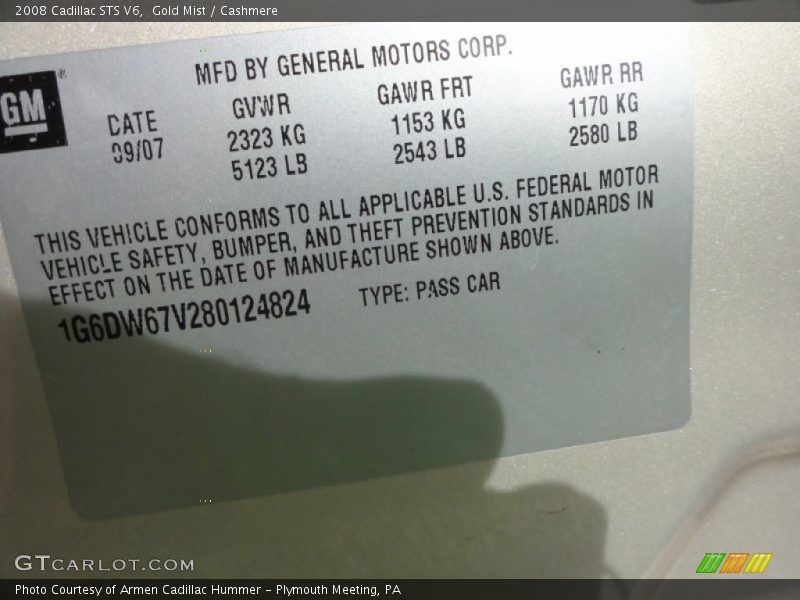 Gold Mist / Cashmere 2008 Cadillac STS V6