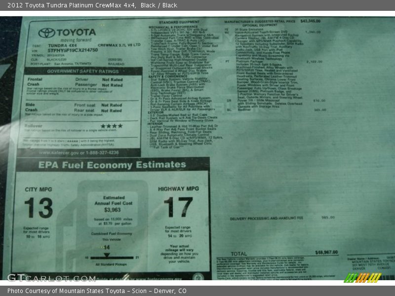Black / Black 2012 Toyota Tundra Platinum CrewMax 4x4