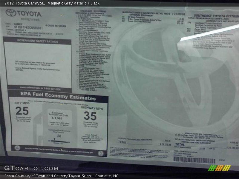 Magnetic Gray Metallic / Black 2012 Toyota Camry SE