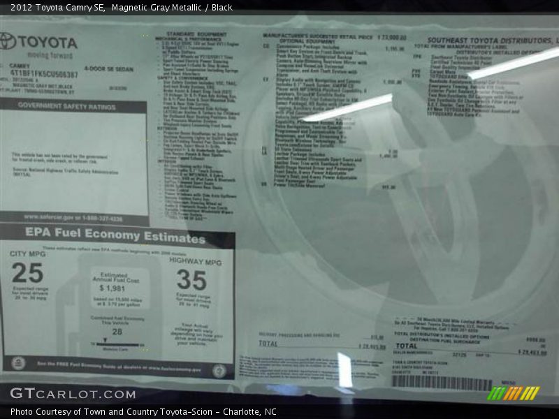 Magnetic Gray Metallic / Black 2012 Toyota Camry SE