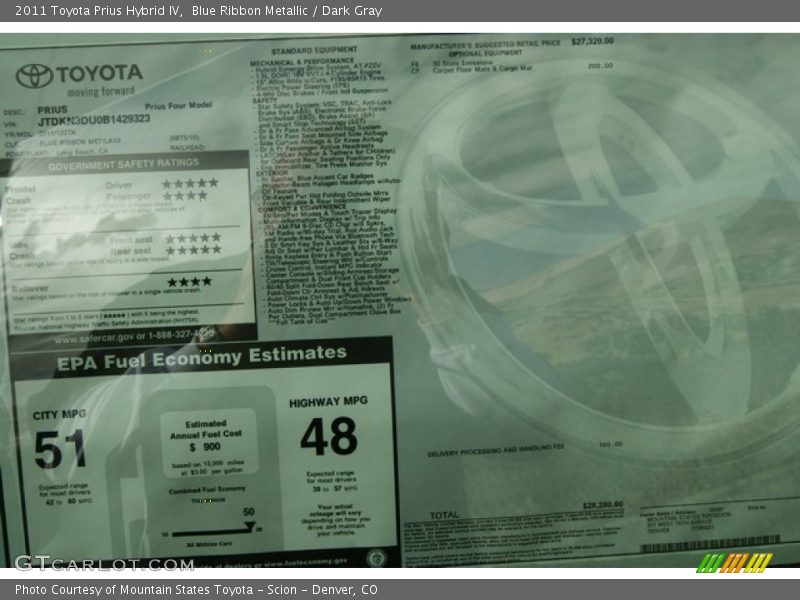 Blue Ribbon Metallic / Dark Gray 2011 Toyota Prius Hybrid IV
