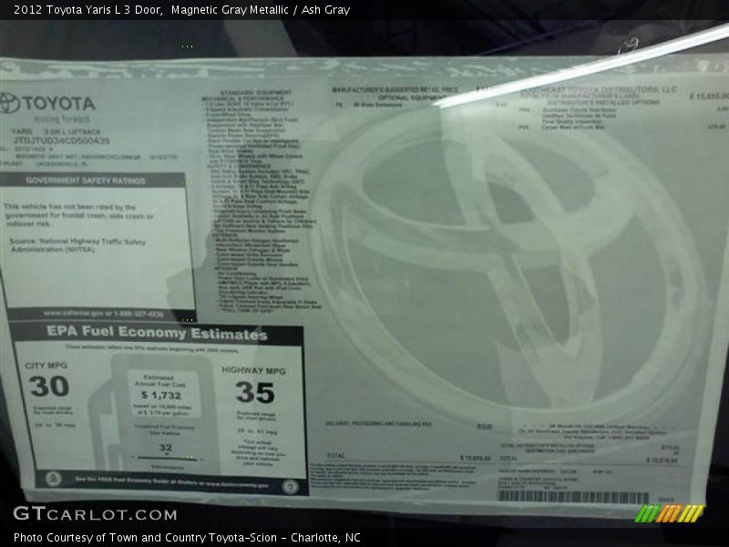  2012 Yaris L 3 Door Window Sticker