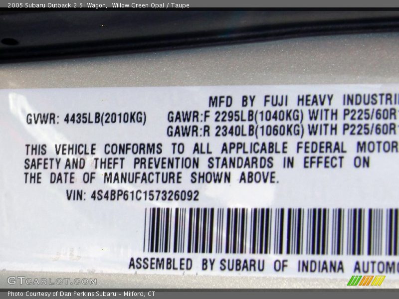 Willow Green Opal / Taupe 2005 Subaru Outback 2.5i Wagon