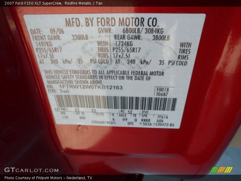 Redfire Metallic / Tan 2007 Ford F150 XLT SuperCrew