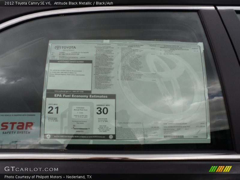  2012 Camry SE V6 Window Sticker