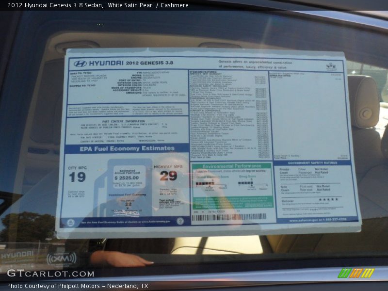  2012 Genesis 3.8 Sedan Window Sticker