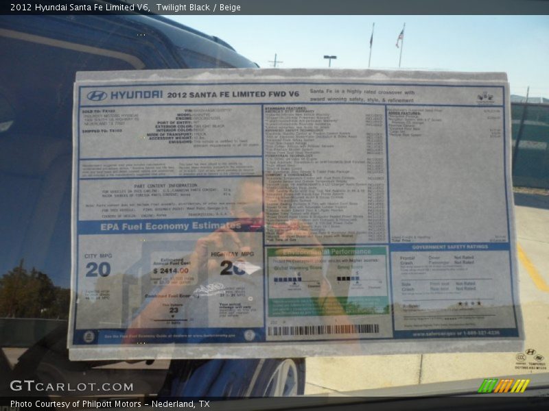  2012 Santa Fe Limited V6 Window Sticker