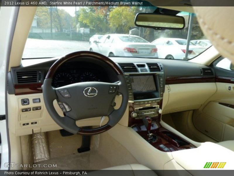 Starfire White Pearl / Parchment/Medium Brown Walnut 2012 Lexus LS 460 AWD