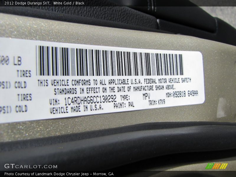 White Gold / Black 2012 Dodge Durango SXT
