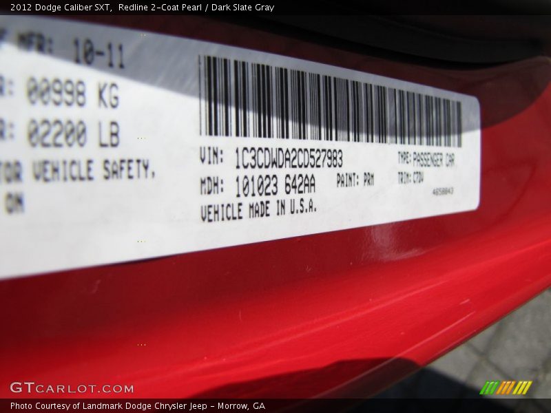 Redline 2-Coat Pearl / Dark Slate Gray 2012 Dodge Caliber SXT
