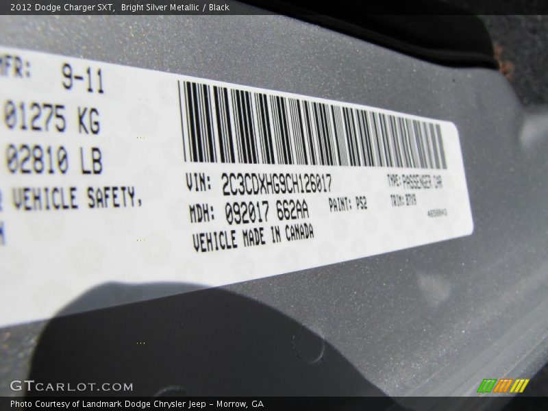 Bright Silver Metallic / Black 2012 Dodge Charger SXT