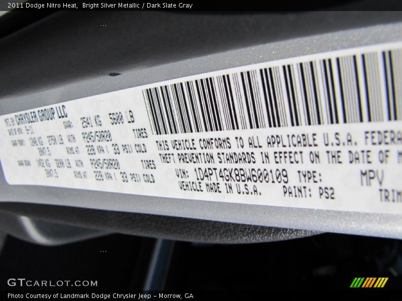 Bright Silver Metallic / Dark Slate Gray 2011 Dodge Nitro Heat