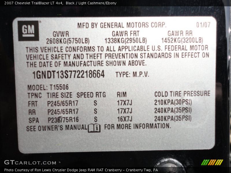 Black / Light Cashmere/Ebony 2007 Chevrolet TrailBlazer LT 4x4