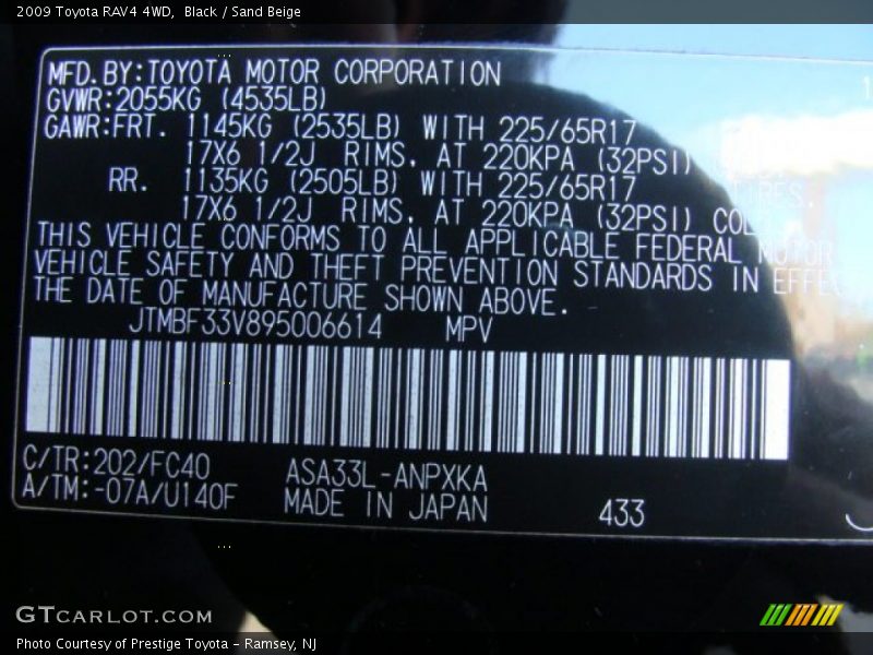 Black / Sand Beige 2009 Toyota RAV4 4WD