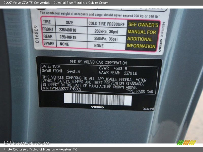 Celestial Blue Metallic / Calcite Cream 2007 Volvo C70 T5 Convertible