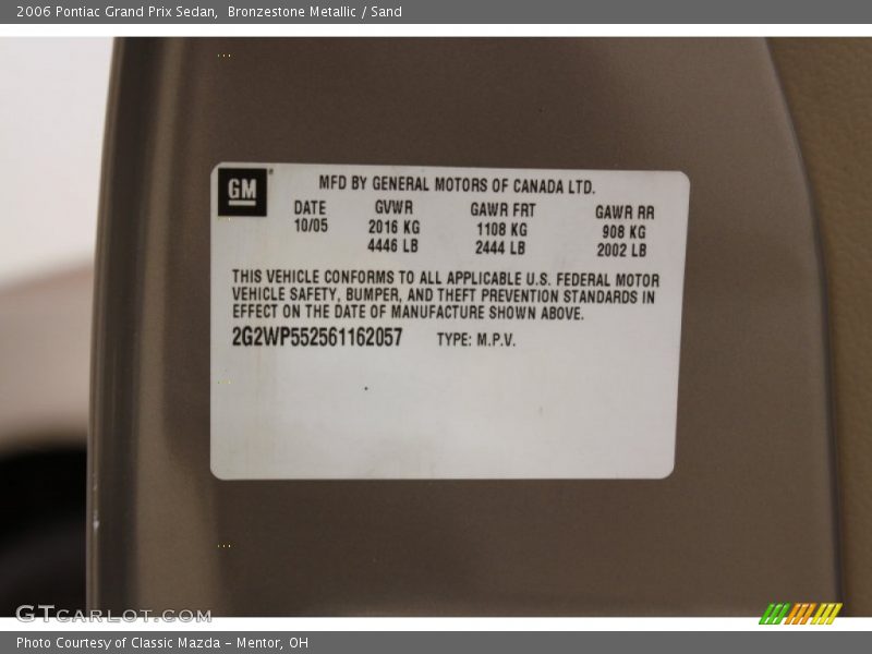 Bronzestone Metallic / Sand 2006 Pontiac Grand Prix Sedan