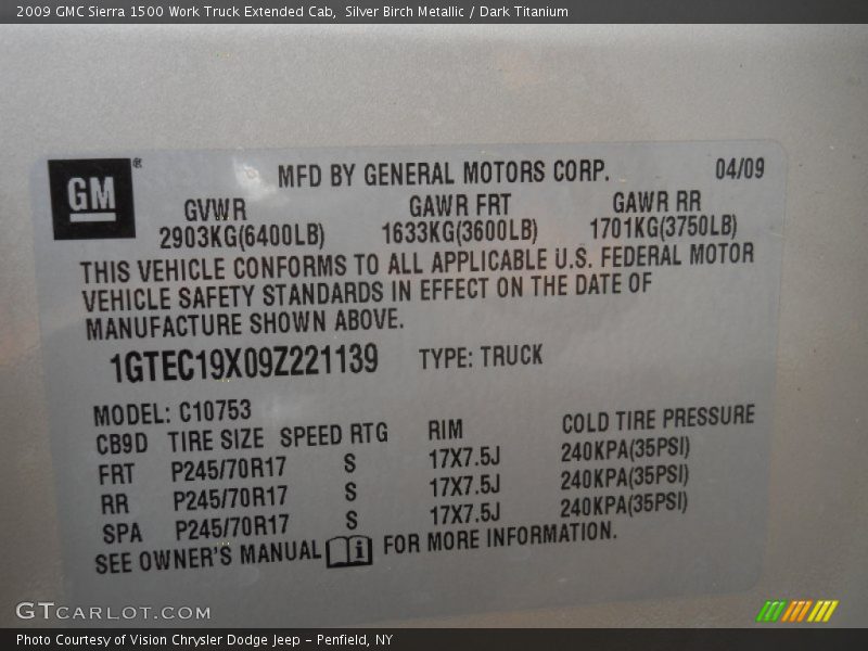 Silver Birch Metallic / Dark Titanium 2009 GMC Sierra 1500 Work Truck Extended Cab