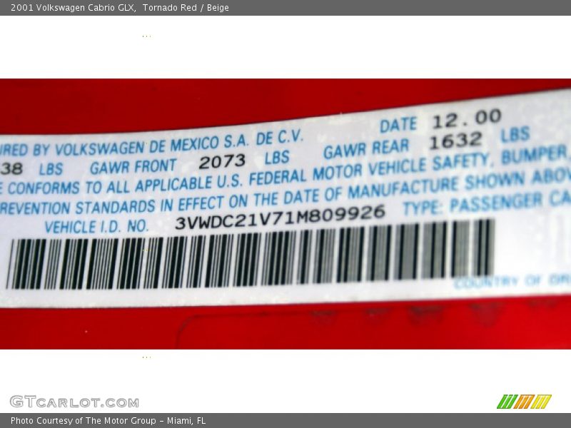 Tornado Red / Beige 2001 Volkswagen Cabrio GLX