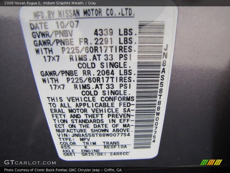 Iridium Graphite Metallic / Gray 2008 Nissan Rogue S