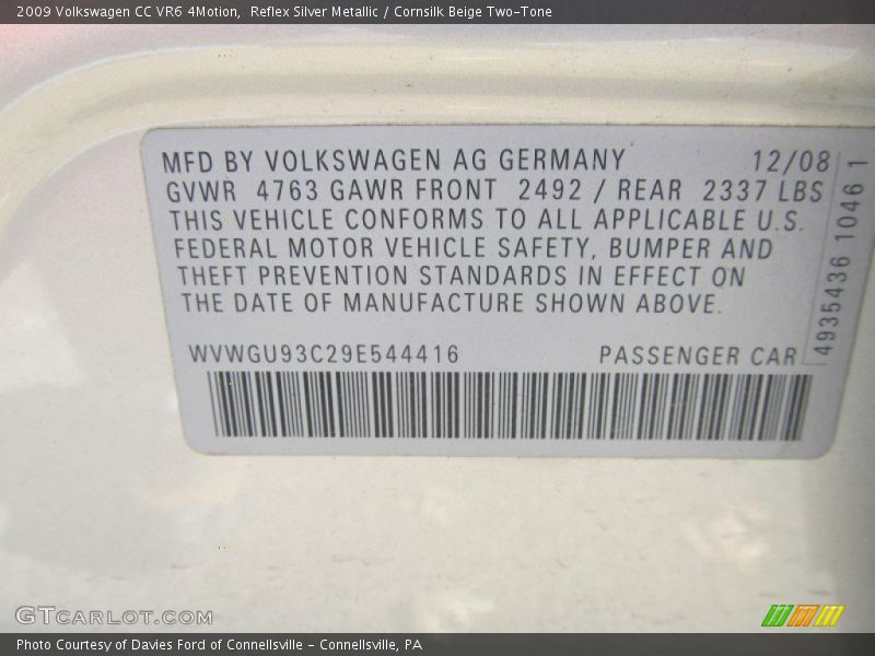Reflex Silver Metallic / Cornsilk Beige Two-Tone 2009 Volkswagen CC VR6 4Motion