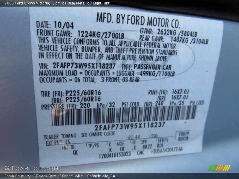 2005 Crown Victoria  Light Ice Blue Metallic Color Code LS