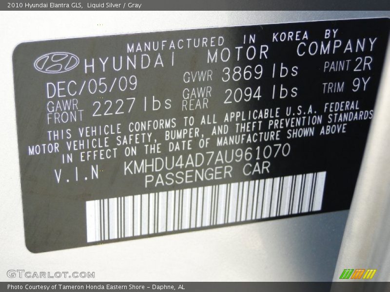 Liquid Silver / Gray 2010 Hyundai Elantra GLS
