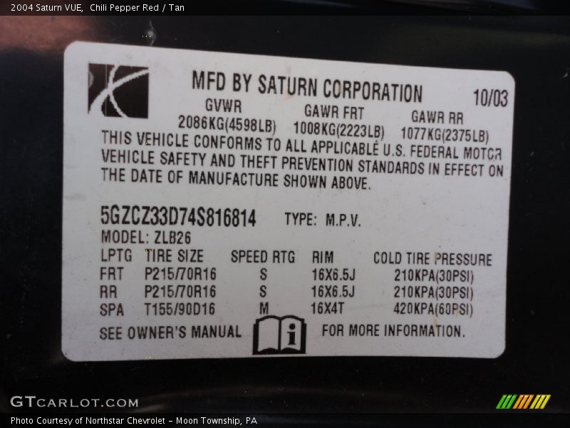 Chili Pepper Red / Tan 2004 Saturn VUE