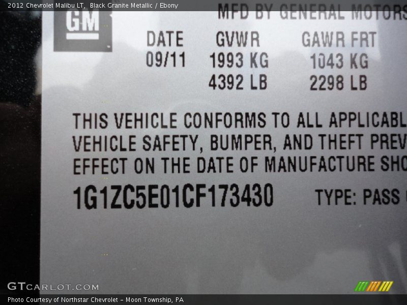 Black Granite Metallic / Ebony 2012 Chevrolet Malibu LT