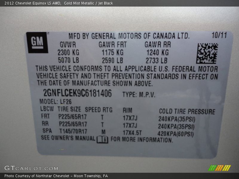 Gold Mist Metallic / Jet Black 2012 Chevrolet Equinox LS AWD