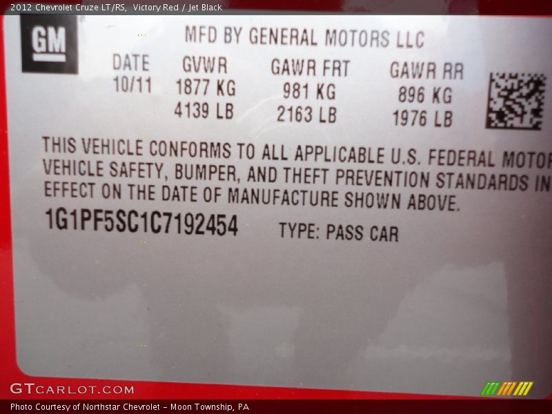 Victory Red / Jet Black 2012 Chevrolet Cruze LT/RS