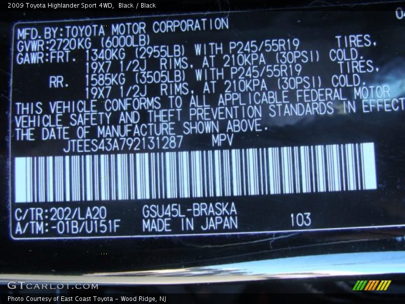 Black / Black 2009 Toyota Highlander Sport 4WD