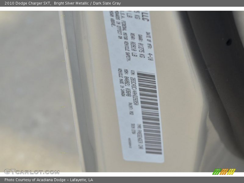 Bright Silver Metallic / Dark Slate Gray 2010 Dodge Charger SXT