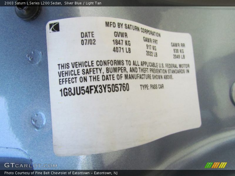 Silver Blue / Light Tan 2003 Saturn L Series L200 Sedan