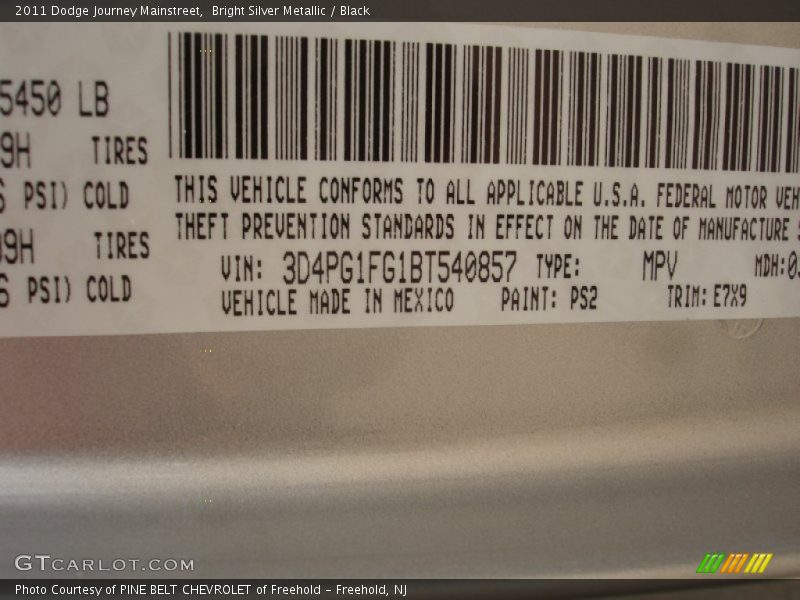 Bright Silver Metallic / Black 2011 Dodge Journey Mainstreet