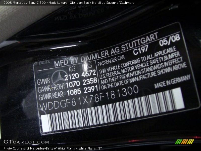 Obsidian Black Metallic / Savanna/Cashmere 2008 Mercedes-Benz C 300 4Matic Luxury