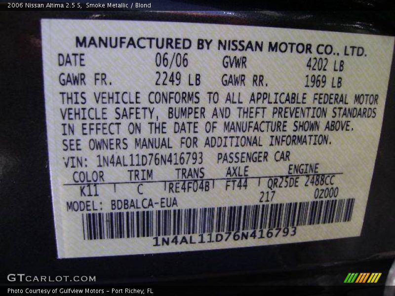 Smoke Metallic / Blond 2006 Nissan Altima 2.5 S