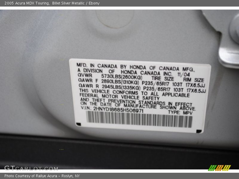 Billet Silver Metallic / Ebony 2005 Acura MDX Touring