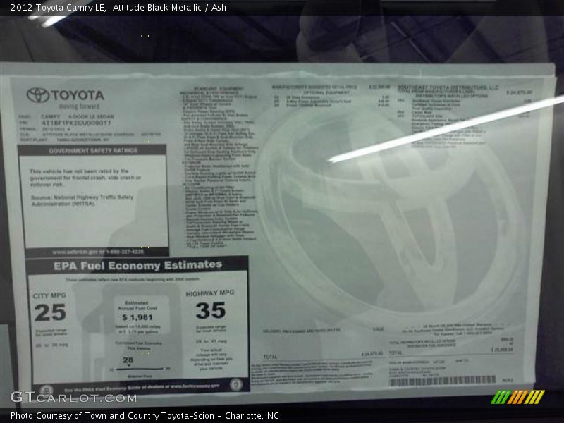 Attitude Black Metallic / Ash 2012 Toyota Camry LE