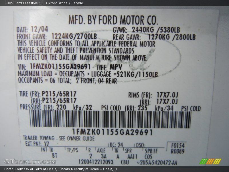 Oxford White / Pebble 2005 Ford Freestyle SE