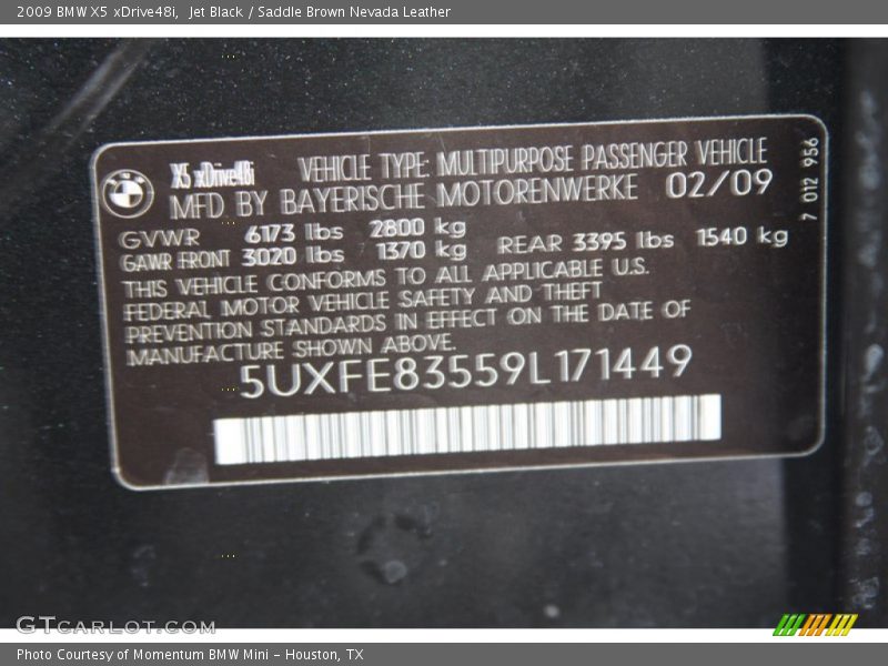 Jet Black / Saddle Brown Nevada Leather 2009 BMW X5 xDrive48i