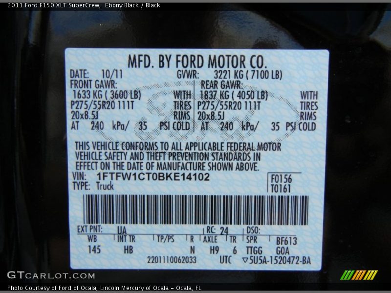 Ebony Black / Black 2011 Ford F150 XLT SuperCrew