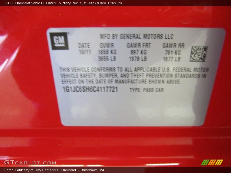 Victory Red / Jet Black/Dark Titanium 2012 Chevrolet Sonic LT Hatch