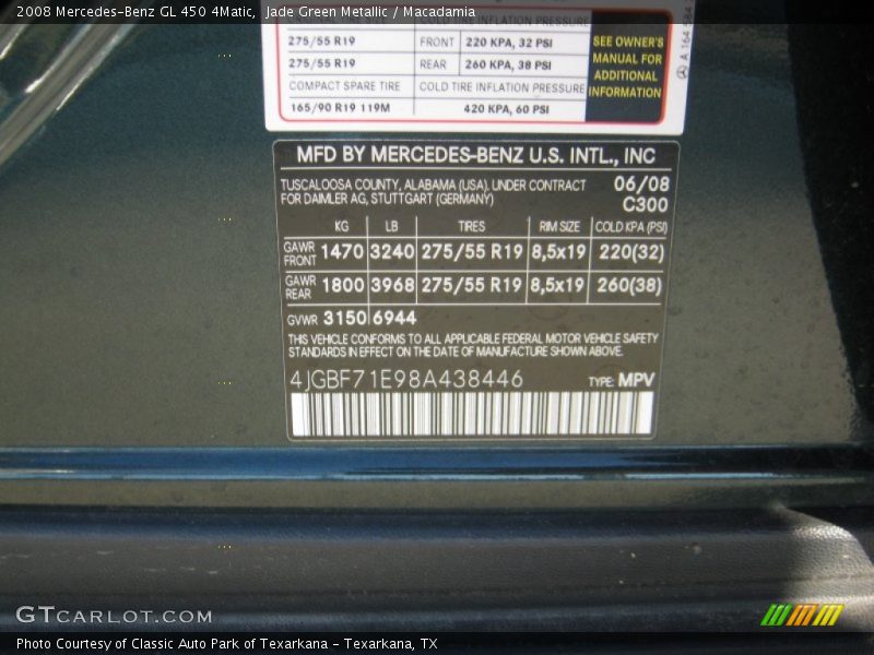 Jade Green Metallic / Macadamia 2008 Mercedes-Benz GL 450 4Matic
